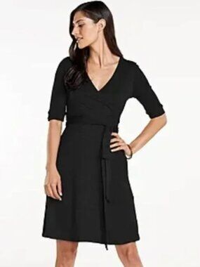 Toad&Co Cue Wrap Cafe Dress size Small Black V-Neck 3/4 Sleeve Cotton Blend